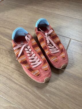 Hoff Women's Knit Coral and Multi-Stripe Casual Sneakers